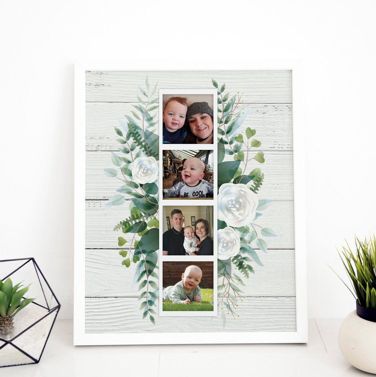 Personalised Photo Collage, Your memories, Polaroid Style, Framed Print, Custom for you, Floral design, Home decor, Modern Style