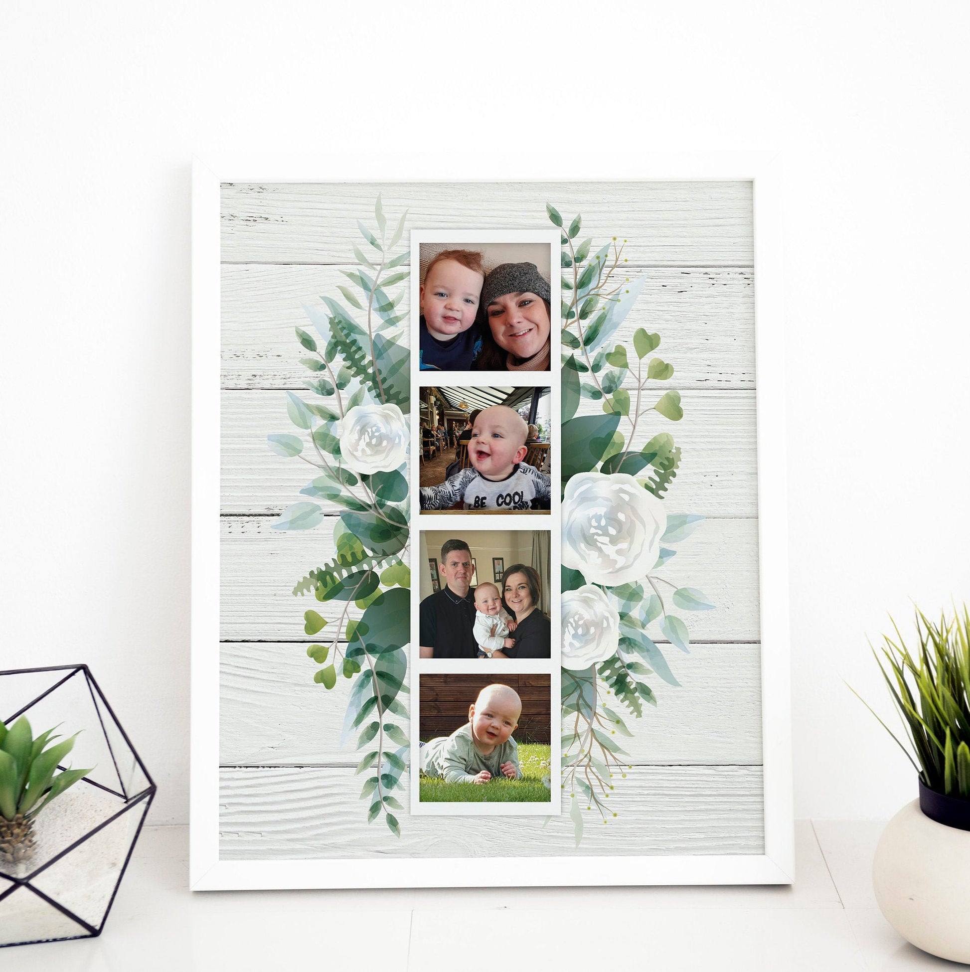 Personalised Photo Collage, Your memories, Polaroid Style, Framed Print, Custom for you, Floral design, Home decor, Modern Style