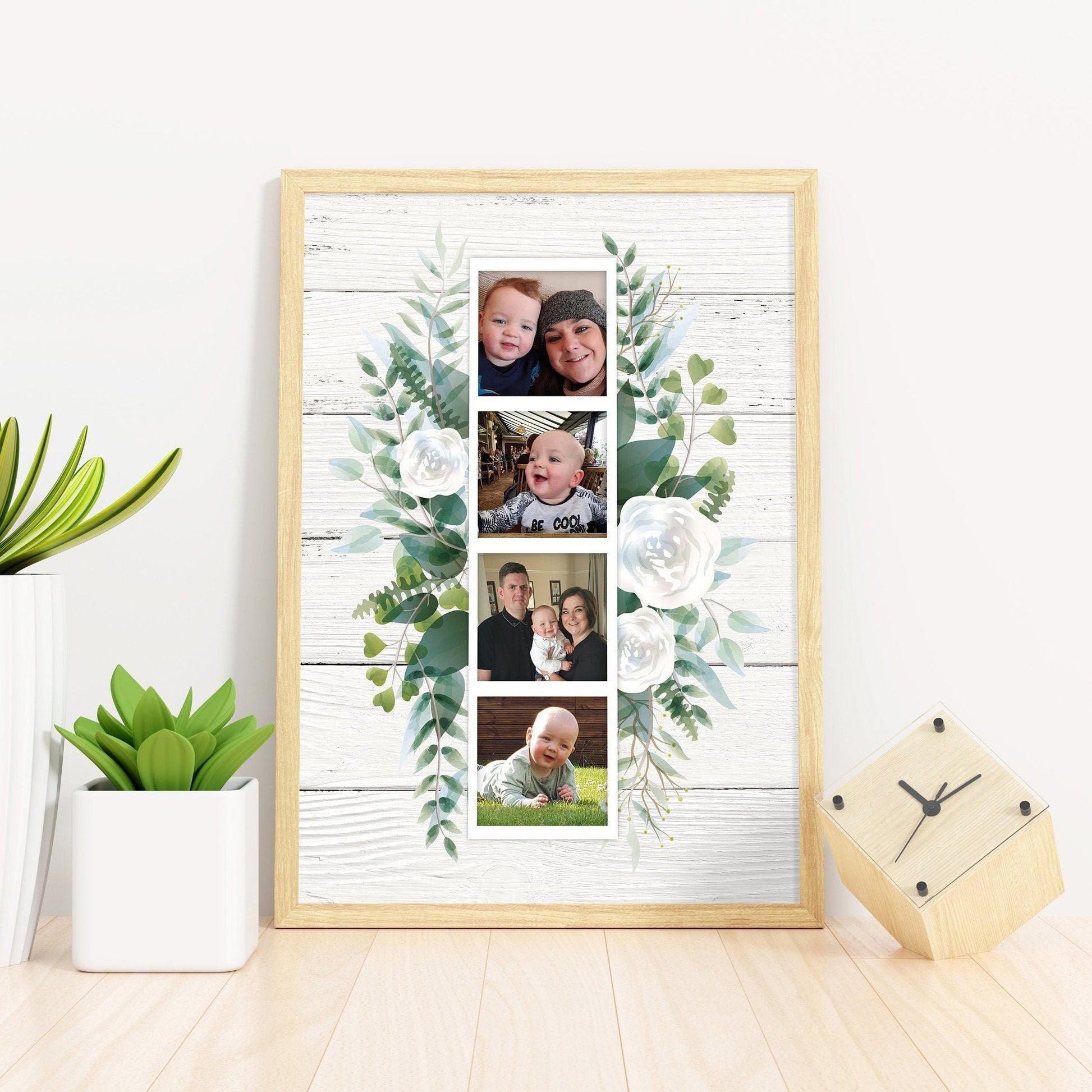 Personalised Photo Collage, Your memories, Polaroid Style, Framed Print, Custom for you, Floral design, Home decor, Modern Style