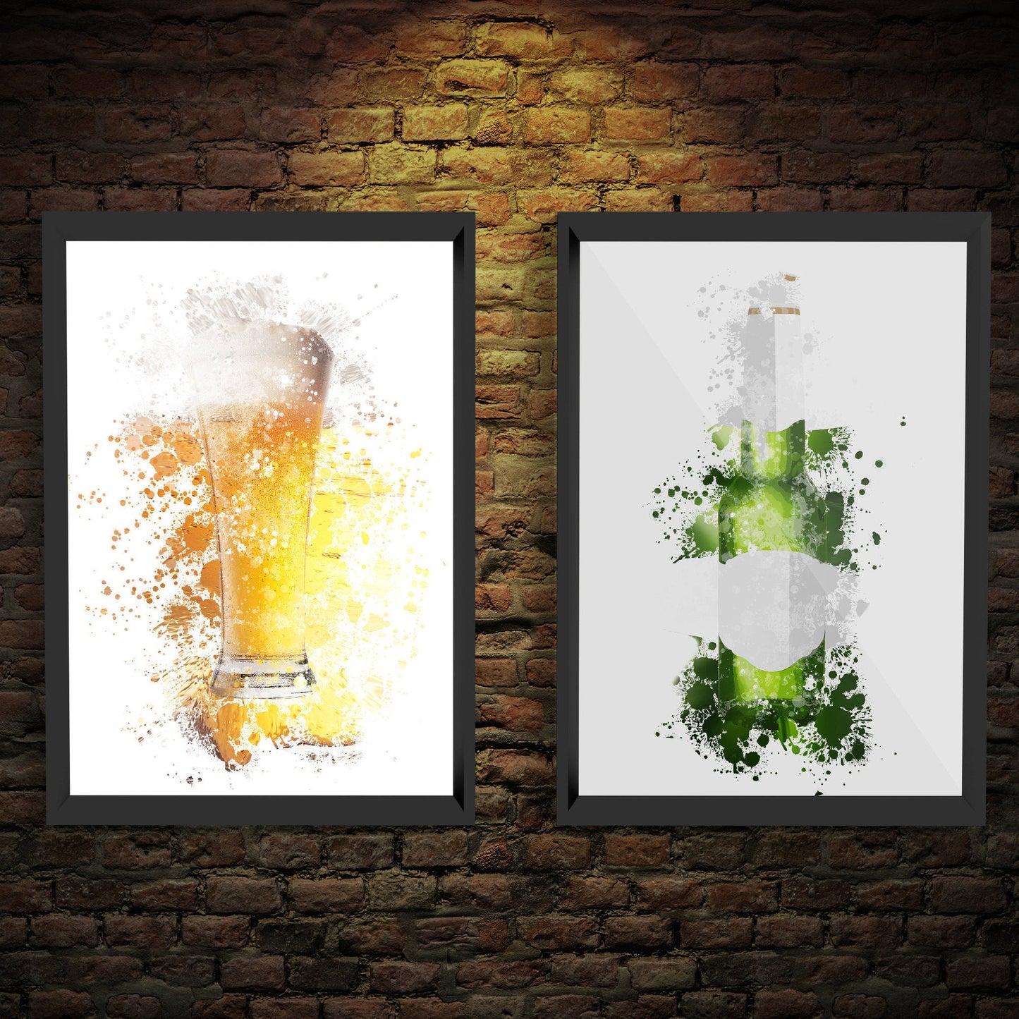 Beer Bottle Artwork, Splatter Effect, Framed Prints, Alcohol, Abstract Digital Art, For Dining Room, Kitchen, Man Cave, Home Bar.