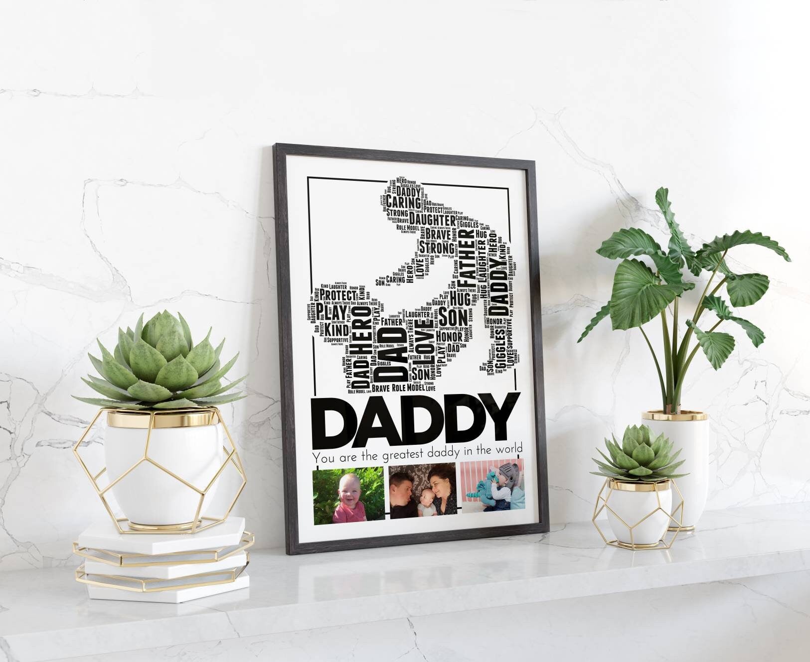 Wordart Daddy Digital Print, Silhouette of Dad & Child Print, Personalised Framed Print, Home Decor, Father's Day Gift
