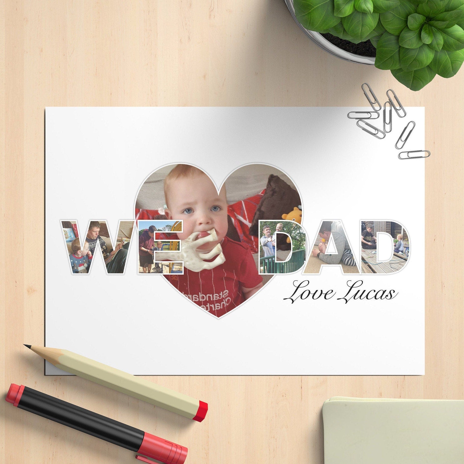 We Love Dad, Photo Collage Print, Personalised Design, Framed Digital Print, Home Decor, Father's Day Gift
