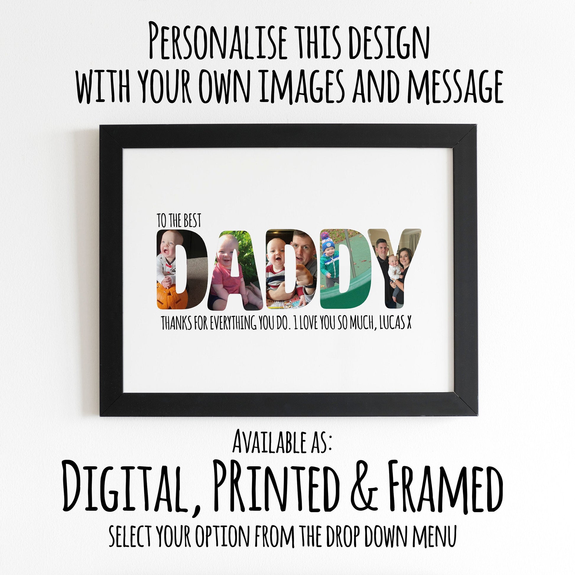 Personalised Daddy Photo Collage Word Print Gift for Daddy First Gift Picture Print and Frame Home Décor