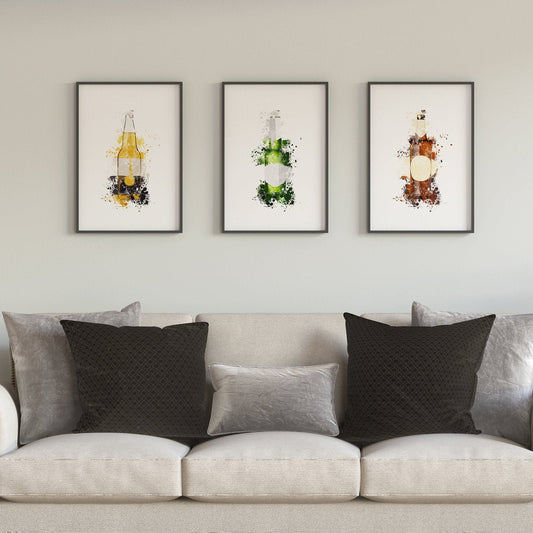 Beer Bottle Artwork, Splatter Effect, Framed Prints, Alcohol, Abstract Digital Art, For Dining Room, Kitchen, Man Cave, Home Bar.
