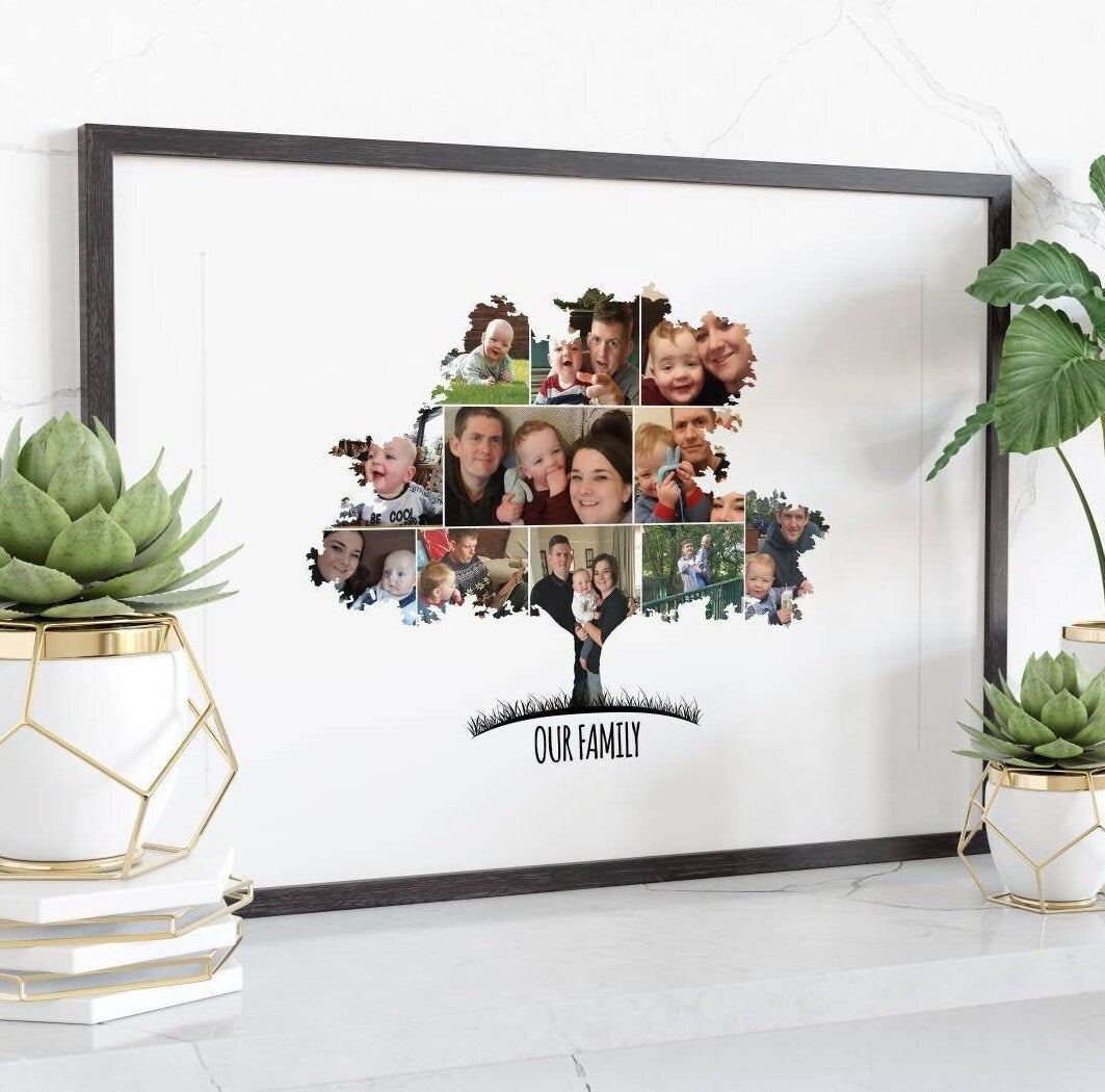 Family Tree Art Print - Personalised Photo Collage, Custom Picture Montage, Family Print Gift, Artwork, Memory Tree Décor