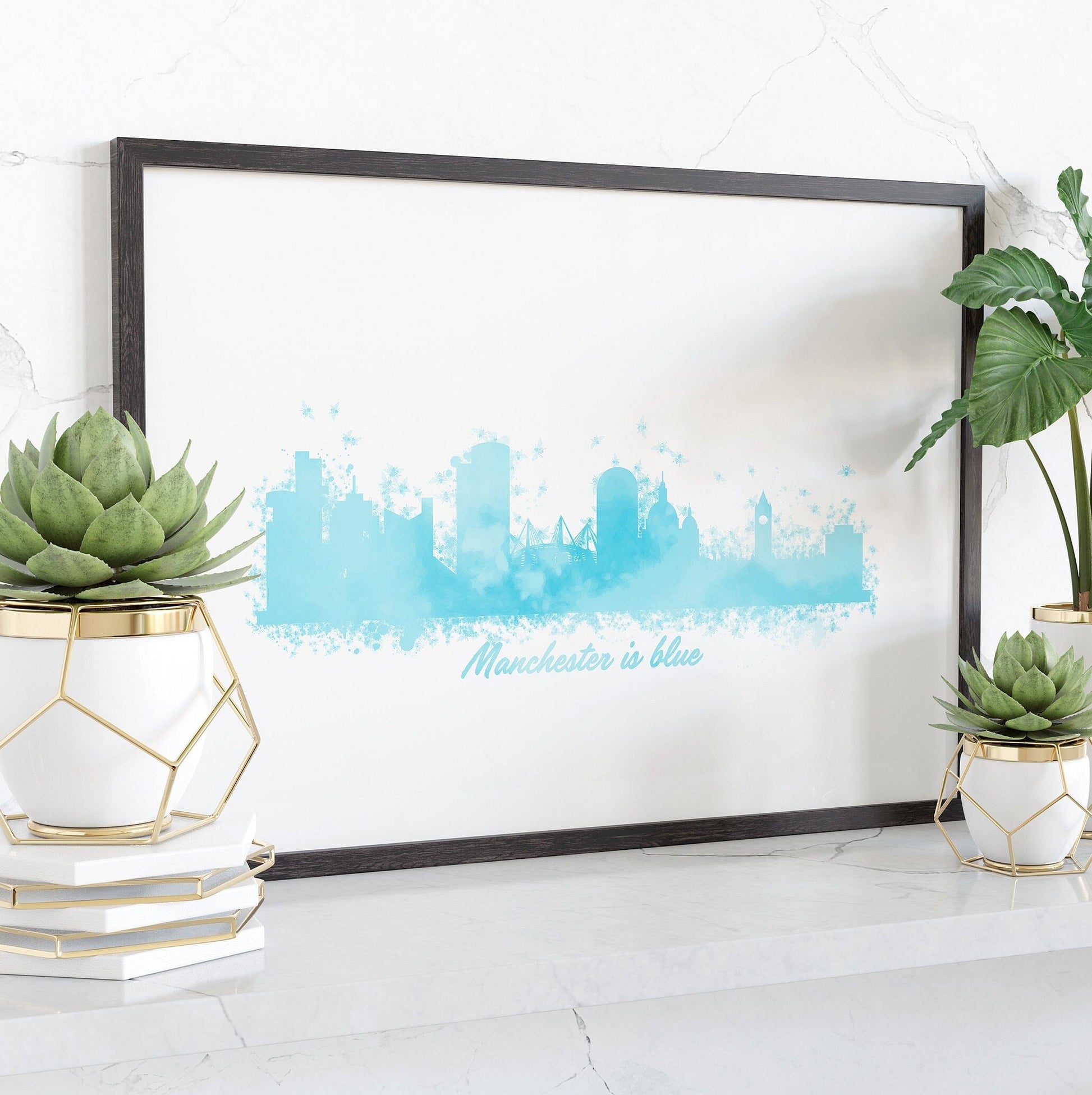 Manchester Skyline, Digital Framed Print, Manchester, Bee, England, Cityscape, Art, Print, Poster