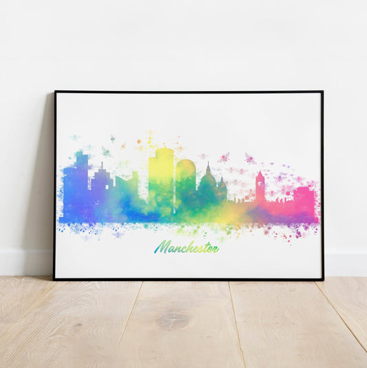 Manchester Skyline, Digital Framed Print, Manchester, Bee, England, Cityscape, Art, Print, Poster
