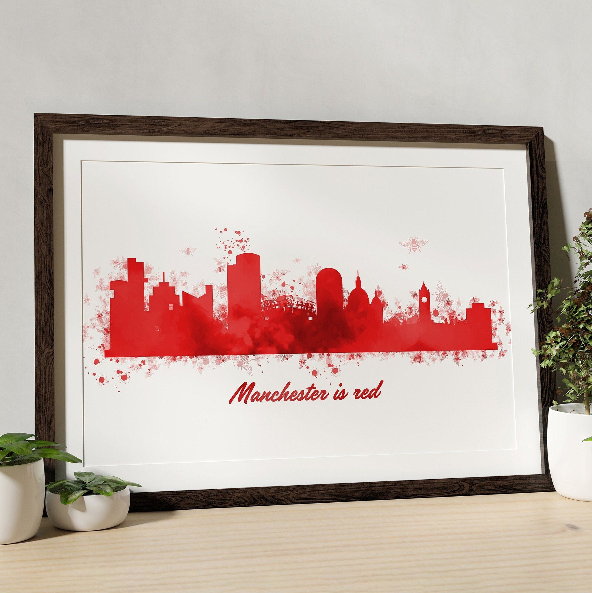 Manchester Skyline, Digital Framed Print, Manchester, Bee, England, Cityscape, Art, Print, Poster