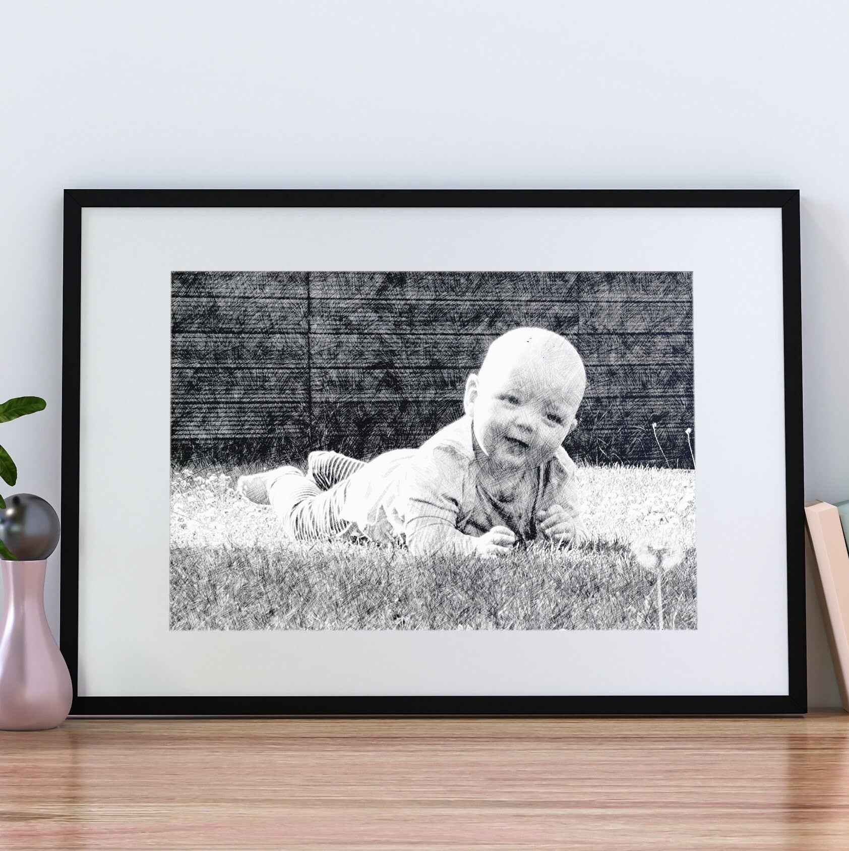 Custom Sketch Portrait, Sketch Effect from Photograph, Personalised Gift, Framed Digital Print, Drawing from Photo, Christmas Gift