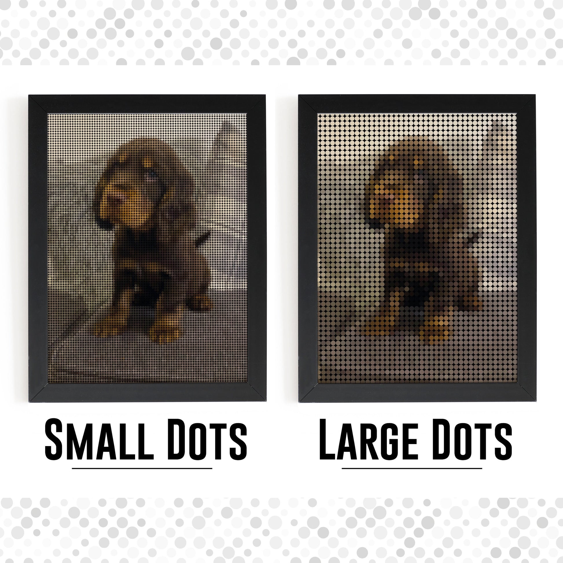 Personalised Photo, Dot Mosaic Print, Portrait, Animals, Family, Nature images, Framed, Pointillism, Pop art Style