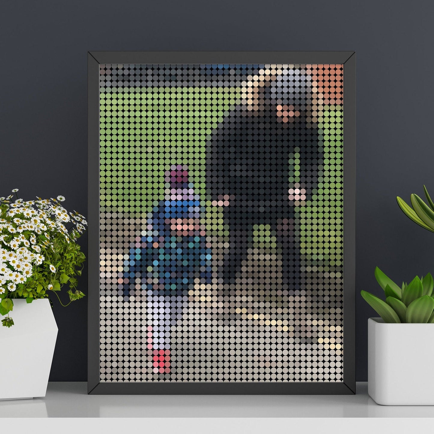 Personalised Photo, Dot Mosaic Print, Portrait, Animals, Family, Nature images, Framed, Pointillism, Pop art Style