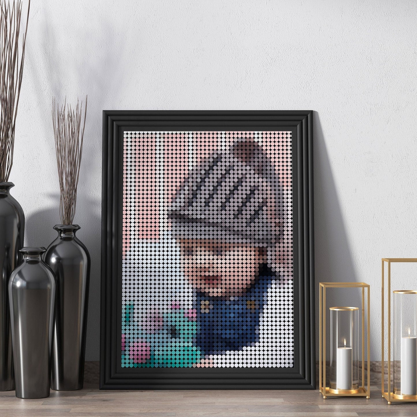 Personalised Photo, Dot Mosaic Print, Portrait, Animals, Family, Nature images, Framed, Pointillism, Pop art Style