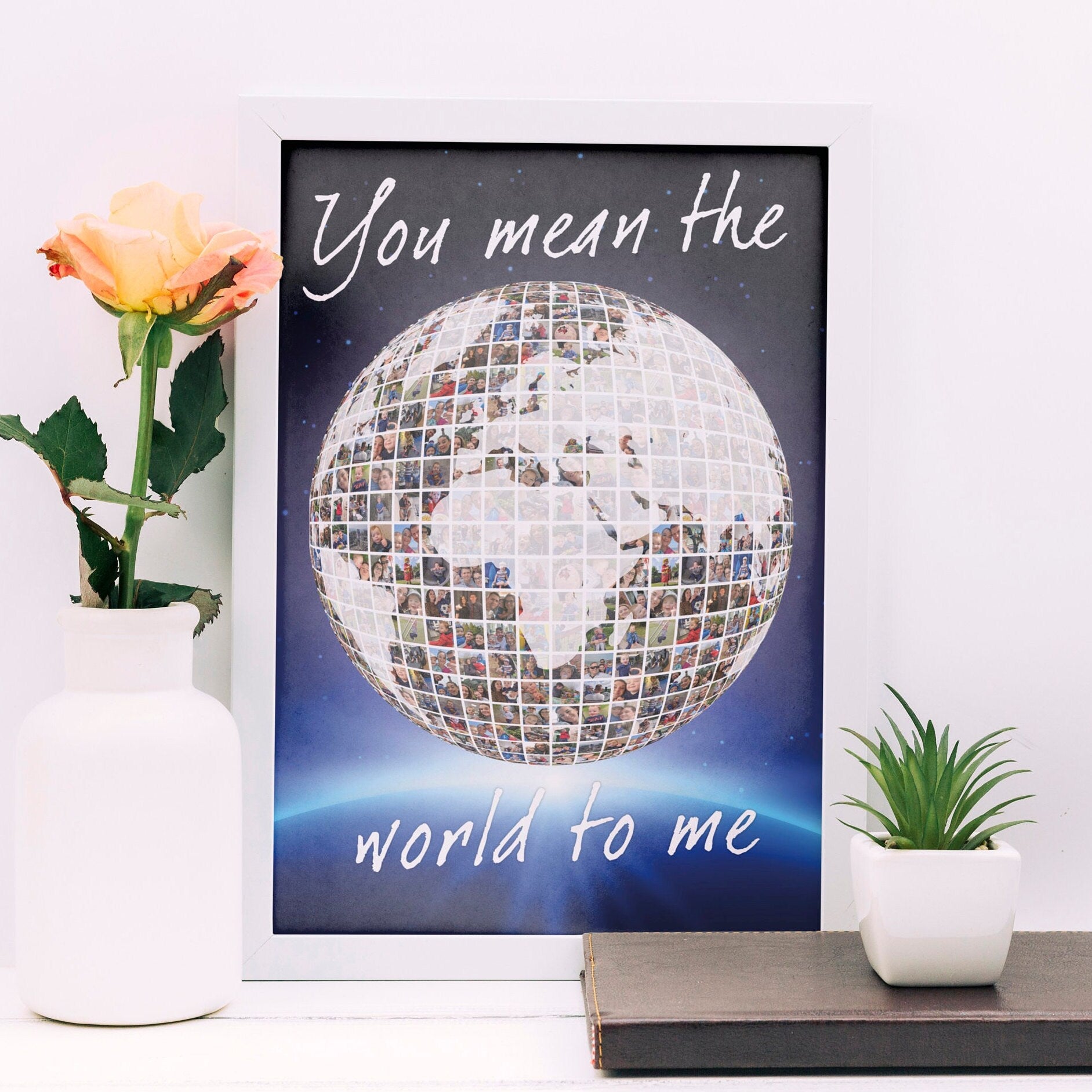 You mean the world, Photo Collage, Personalised Photo Collage Print, Sentimental Artwork, Globe Art, Family Mosaic, Digital print