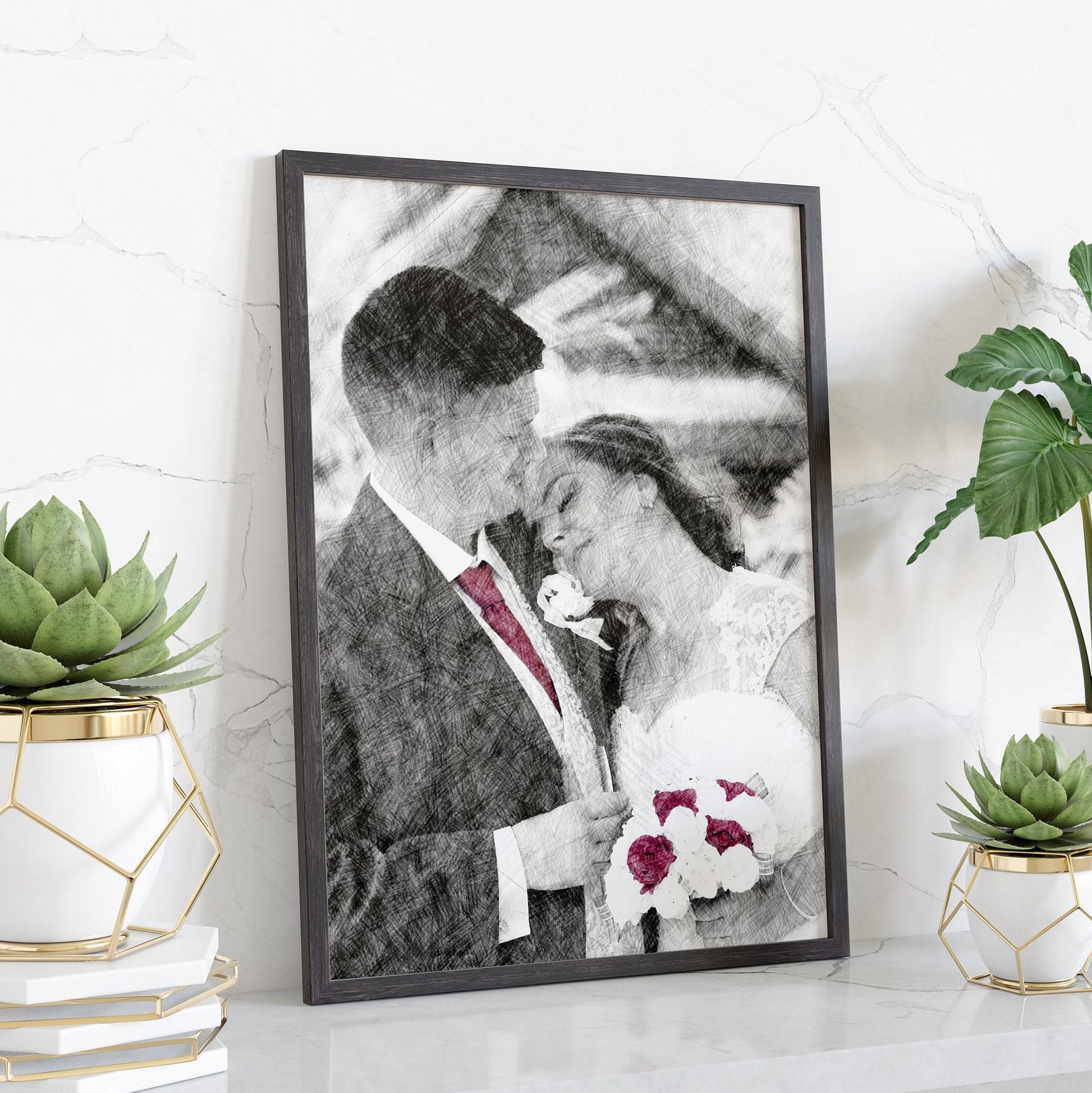 Custom Sketch Portrait, Sketch Effect from Photograph, Personalised Gift, Framed Digital Print, Drawing from Photo, Christmas Gift