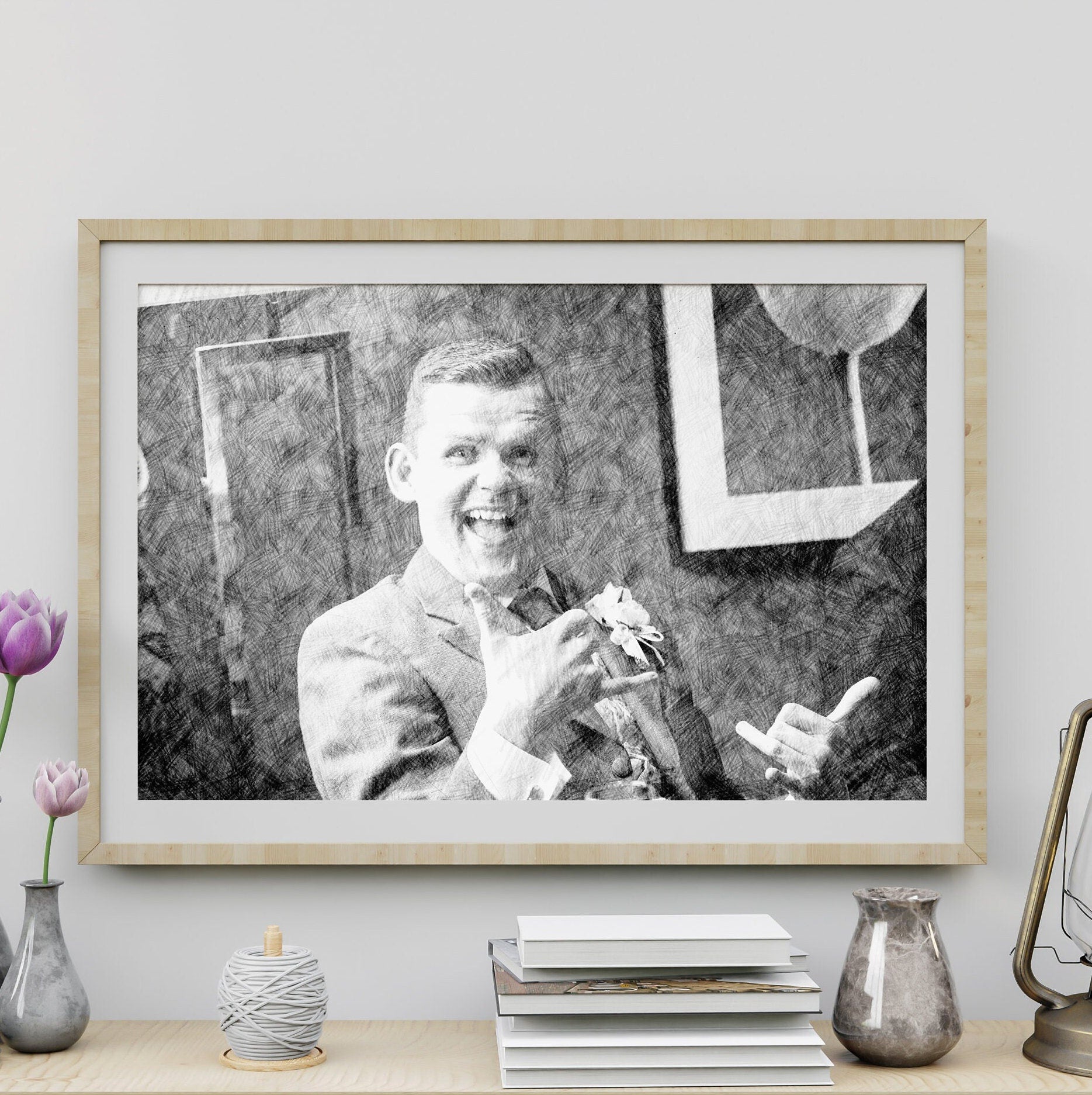 Custom Sketch Portrait, Sketch Effect from Photograph, Personalised Gift, Framed Digital Print, Drawing from Photo, Christmas Gift