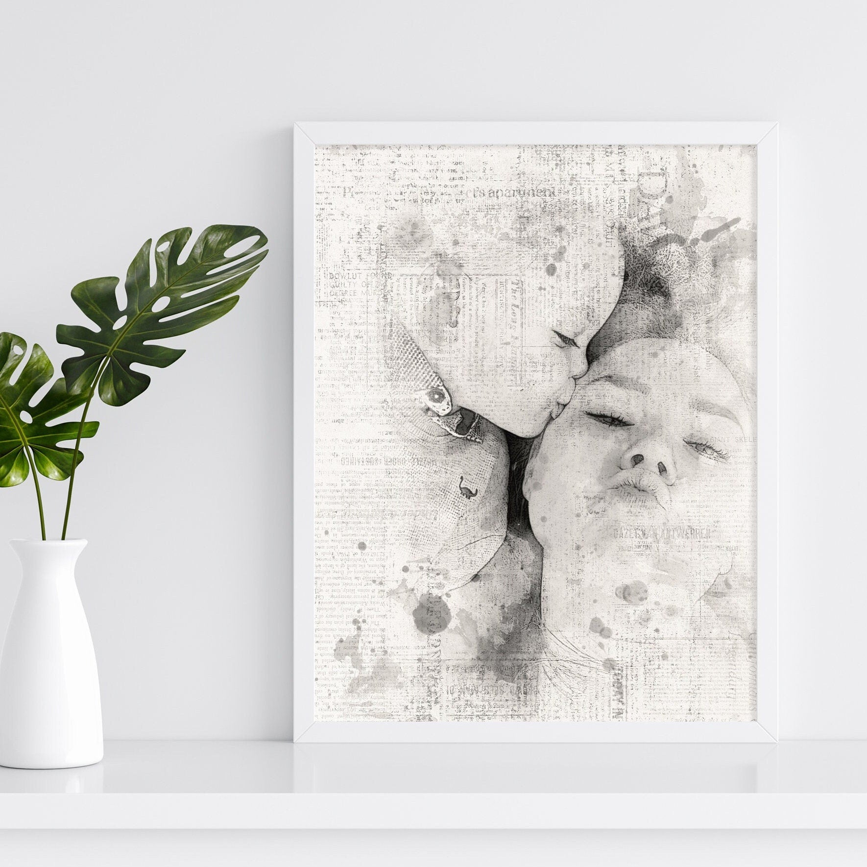 Family Photo Portrait, Drawing Sketch Effect, Newspaper Print Style, Pet Portrait, Personalised Gift, Christmas Gift, For Him, For Her