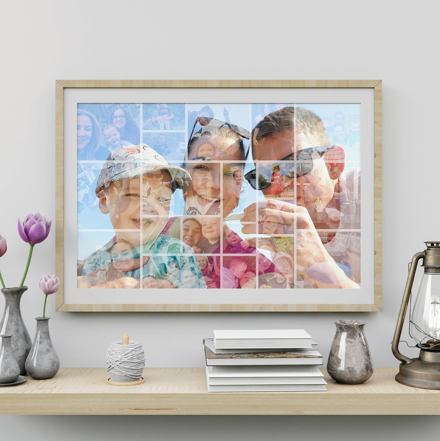 Photo Collage, Double Image Effect, Personalised Mosaic Style Art, Unique Collage Design, Family Photo Print, Gifts for Her, Him