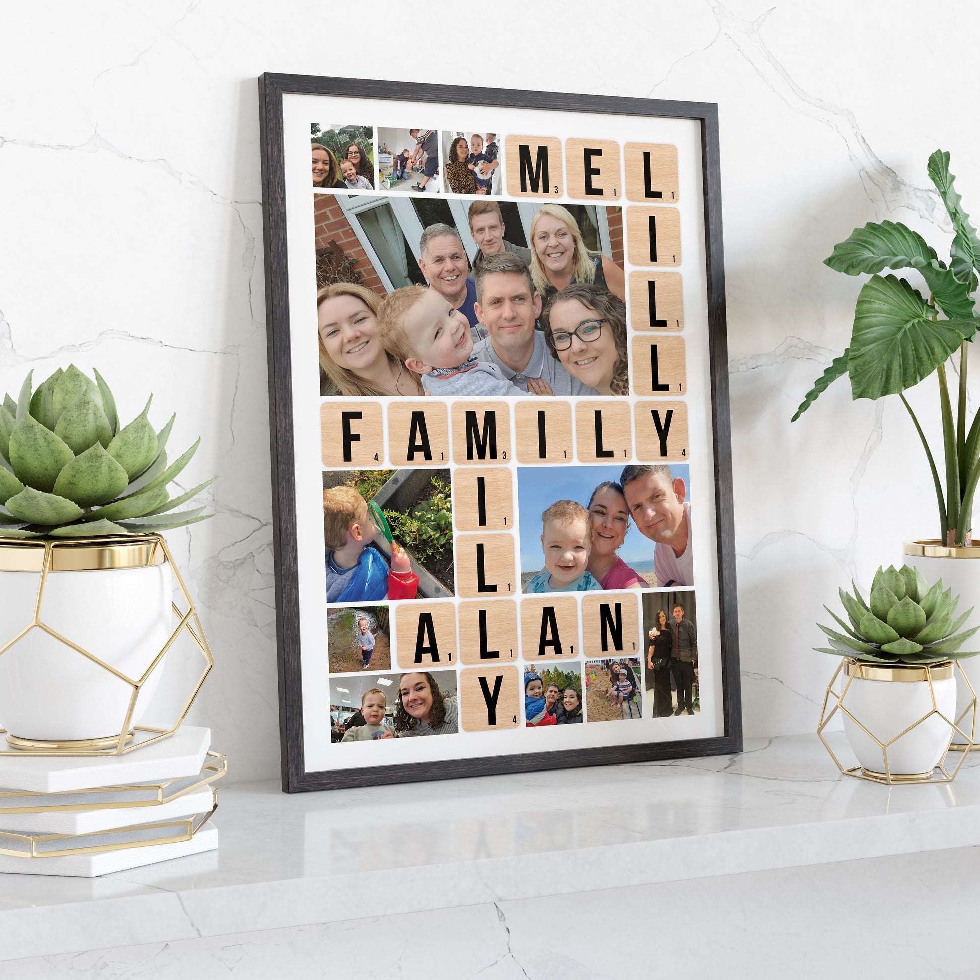 Family Scrabble Print, Personalised Family Print, Christmas Gift for her, Family Tree design, Photo Collage Print, Family Scrabble Print