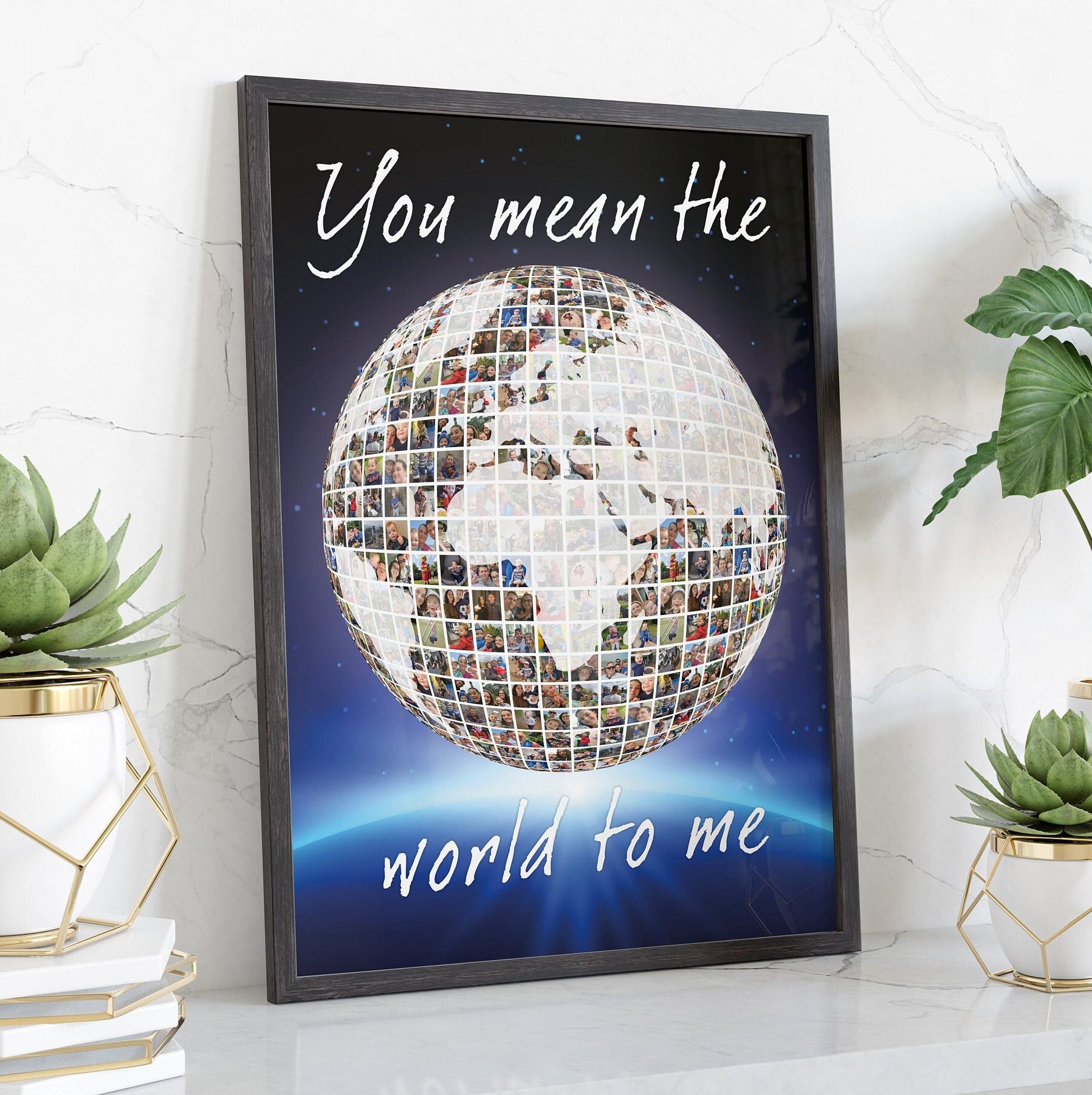 You mean the world, Photo Collage, Personalised Photo Collage Print, Sentimental Artwork, Globe Art, Family Mosaic, Digital print