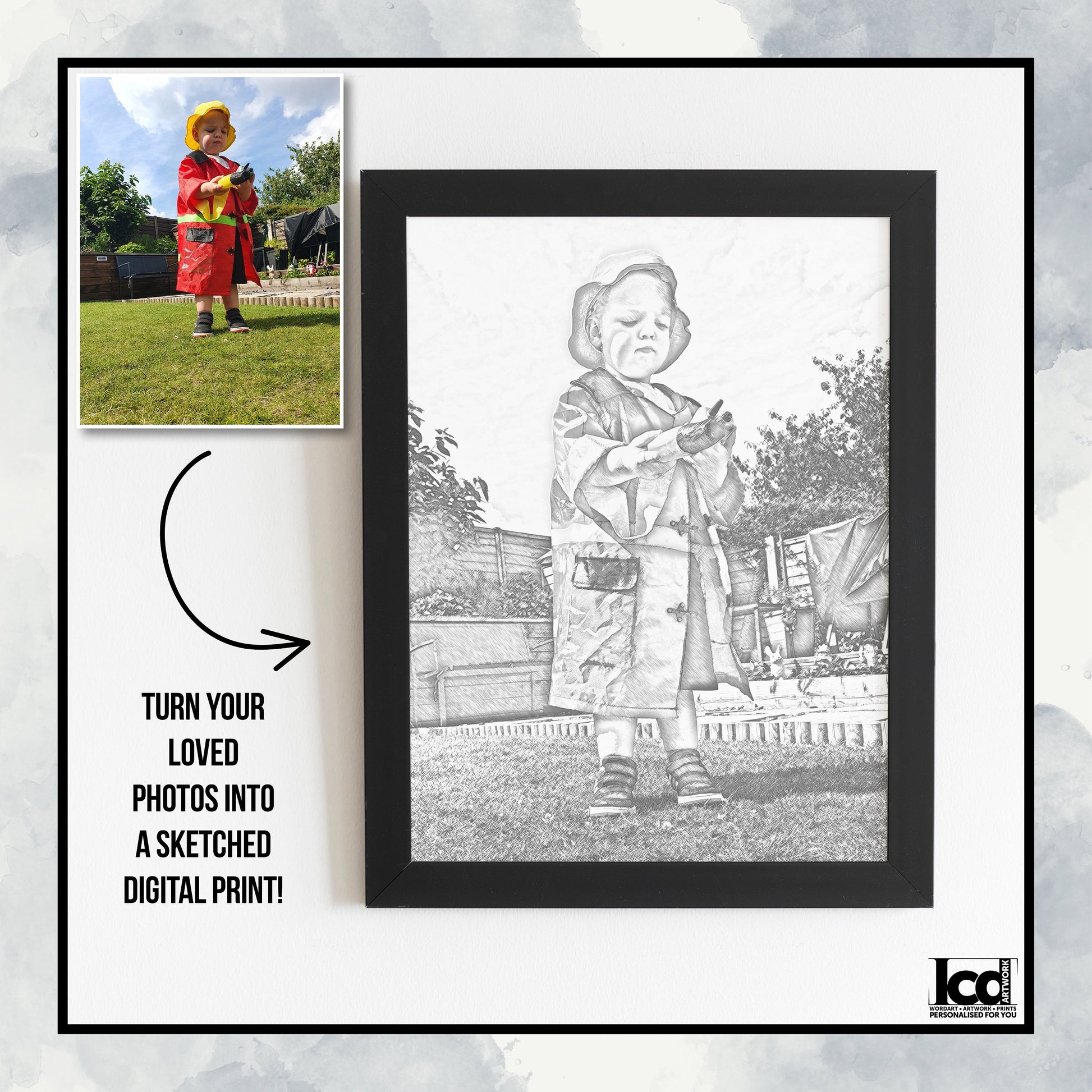 Custom Portrait Sketch From Photo, Family Photo Portrait, Digital Art, Framed, Personalised Gift, Great Christmas Gift, For Him, For Her