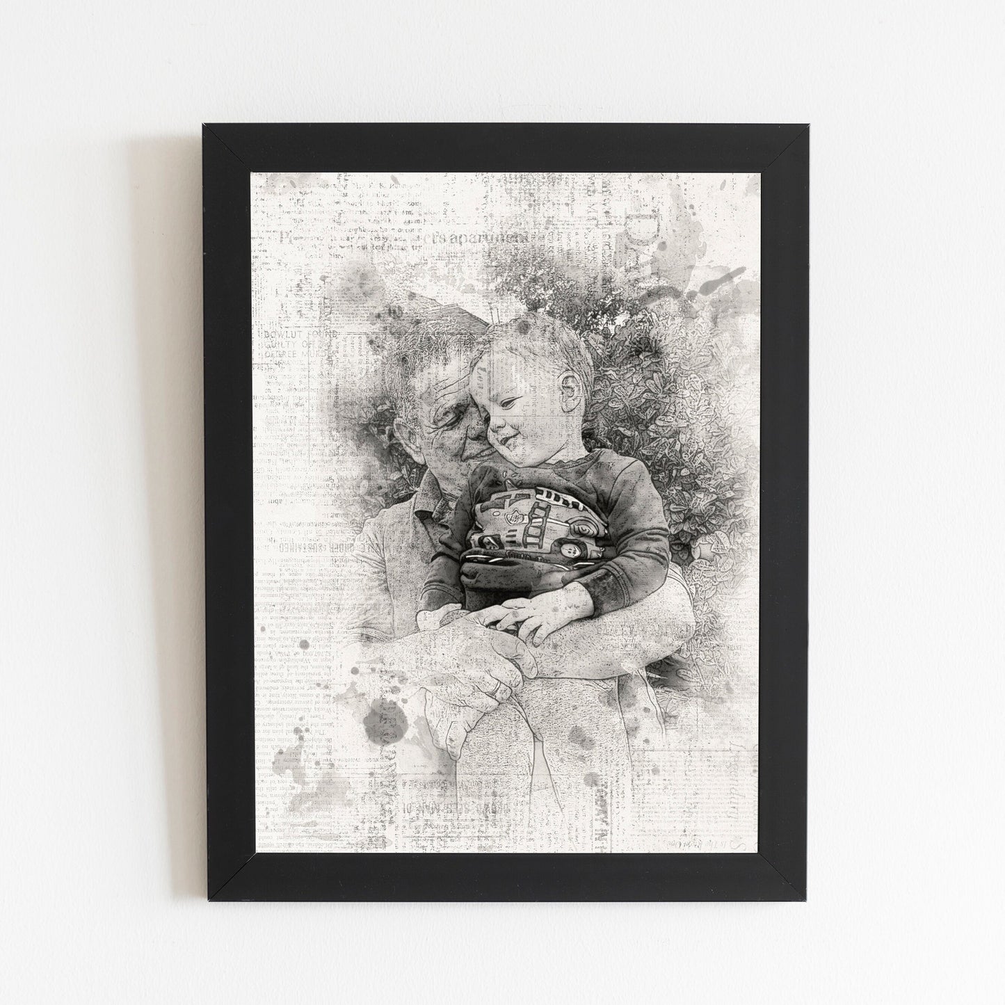 Family Photo Portrait, Drawing Sketch Effect, Newspaper Print Style, Pet Portrait, Personalised Gift, Christmas Gift, For Him, For Her