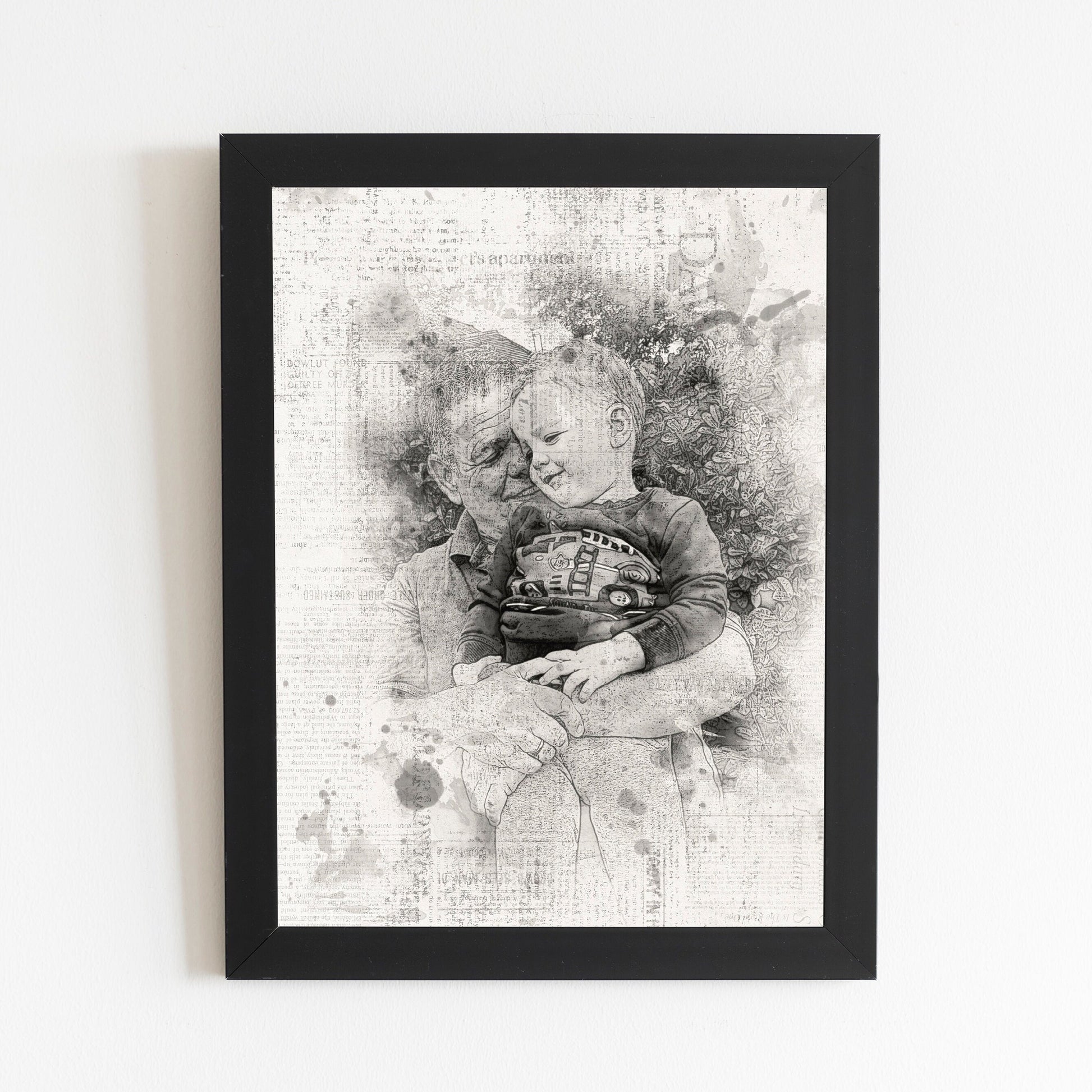 Family Photo Portrait, Drawing Sketch Effect, Newspaper Print Style, Pet Portrait, Personalised Gift, Christmas Gift, For Him, For Her