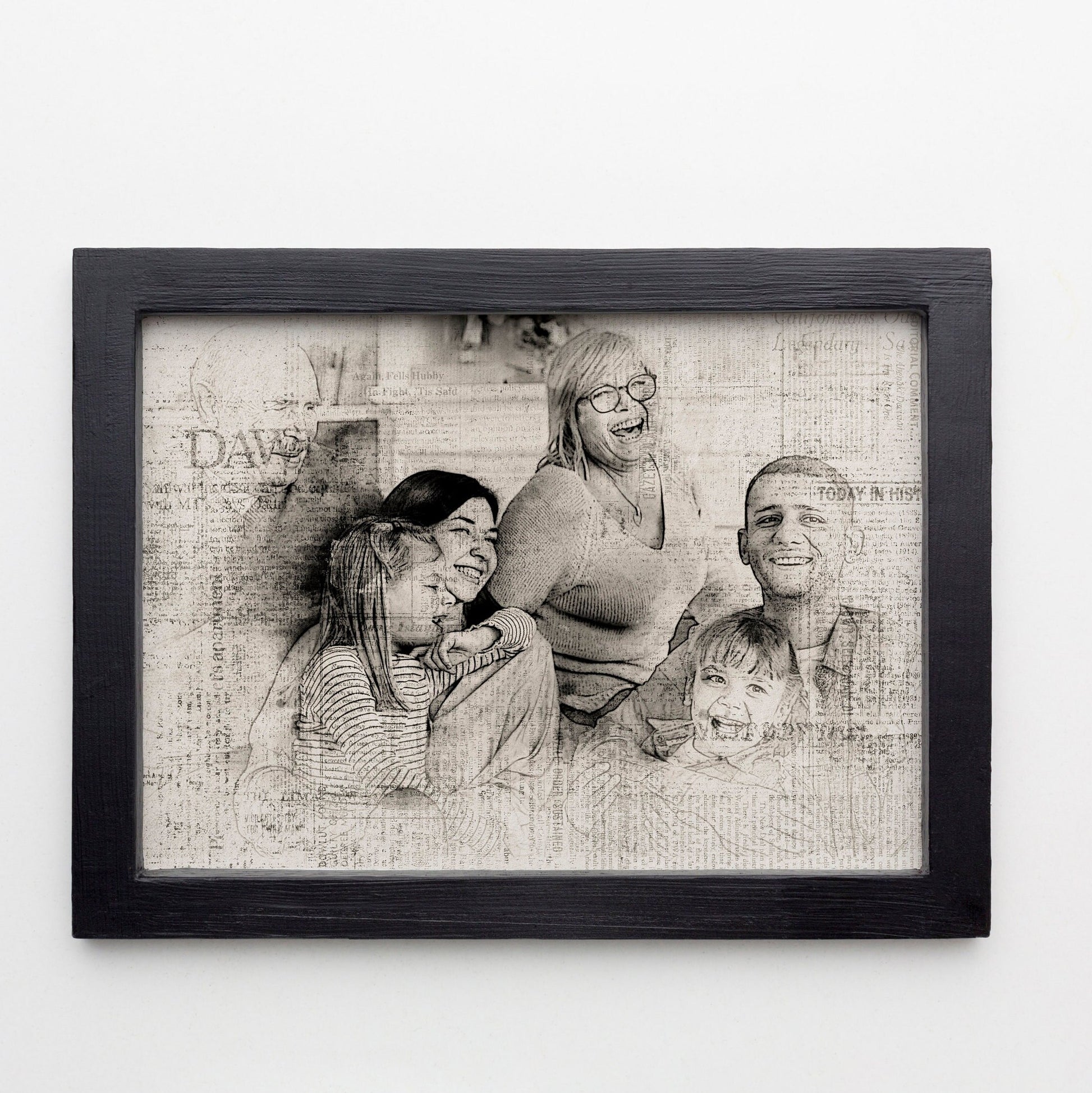 Family Photo Portrait, Drawing Sketch Effect, Newspaper Print Style, Pet Portrait, Personalised Gift, Christmas Gift, For Him, For Her