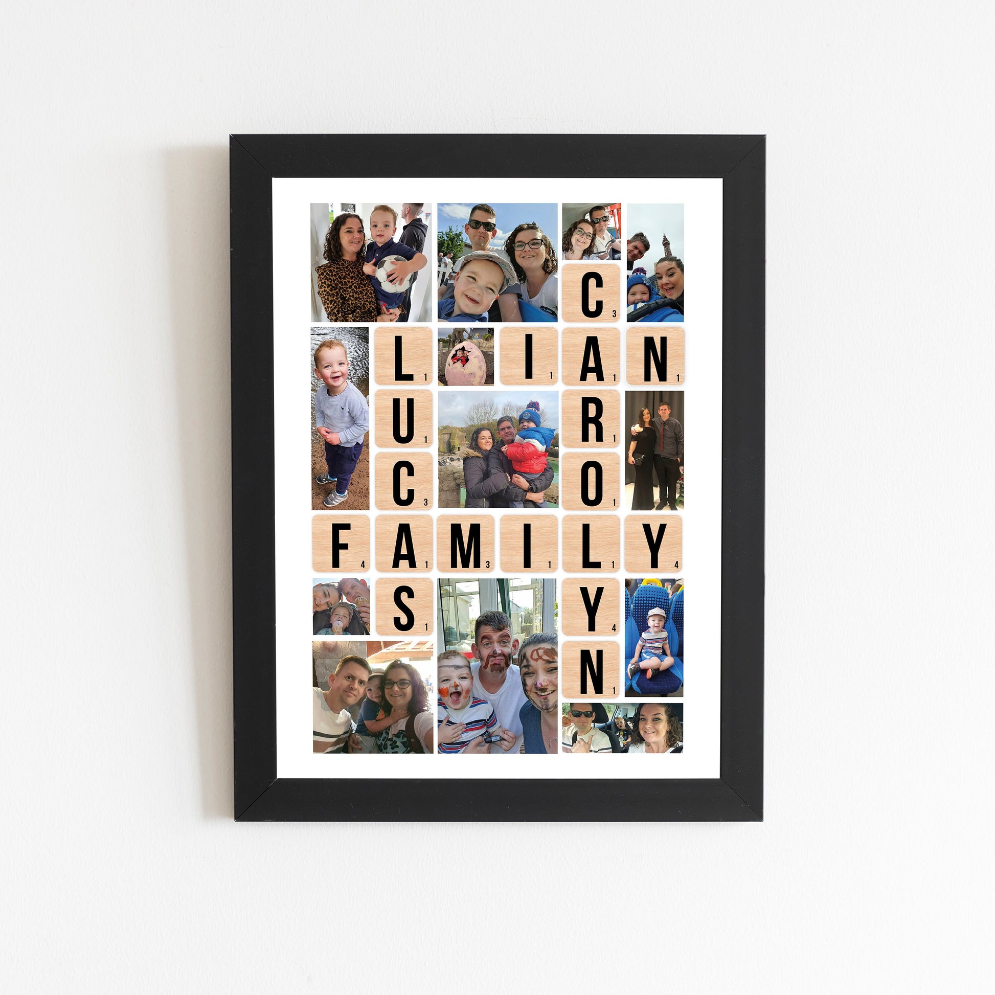 Family Scrabble Print, Personalised Family Print, Christmas Gift for her, Family Tree design, Photo Collage Print, Family Scrabble Print