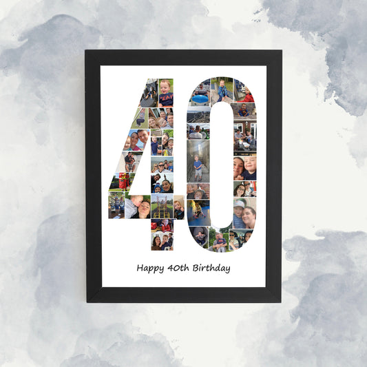 Personalised 40th Photo Collage, Birthday Collage Print, 40th Photo Collage, Birthday Print, Framed 40th Print, 40th Birthday Gift idea