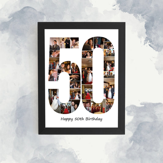 50th Photo Collage, Personalised Birthday Collage Print, 50th Photo Collage, Landmark Birthday Print, Framed Print, 50th Birthday Gift
