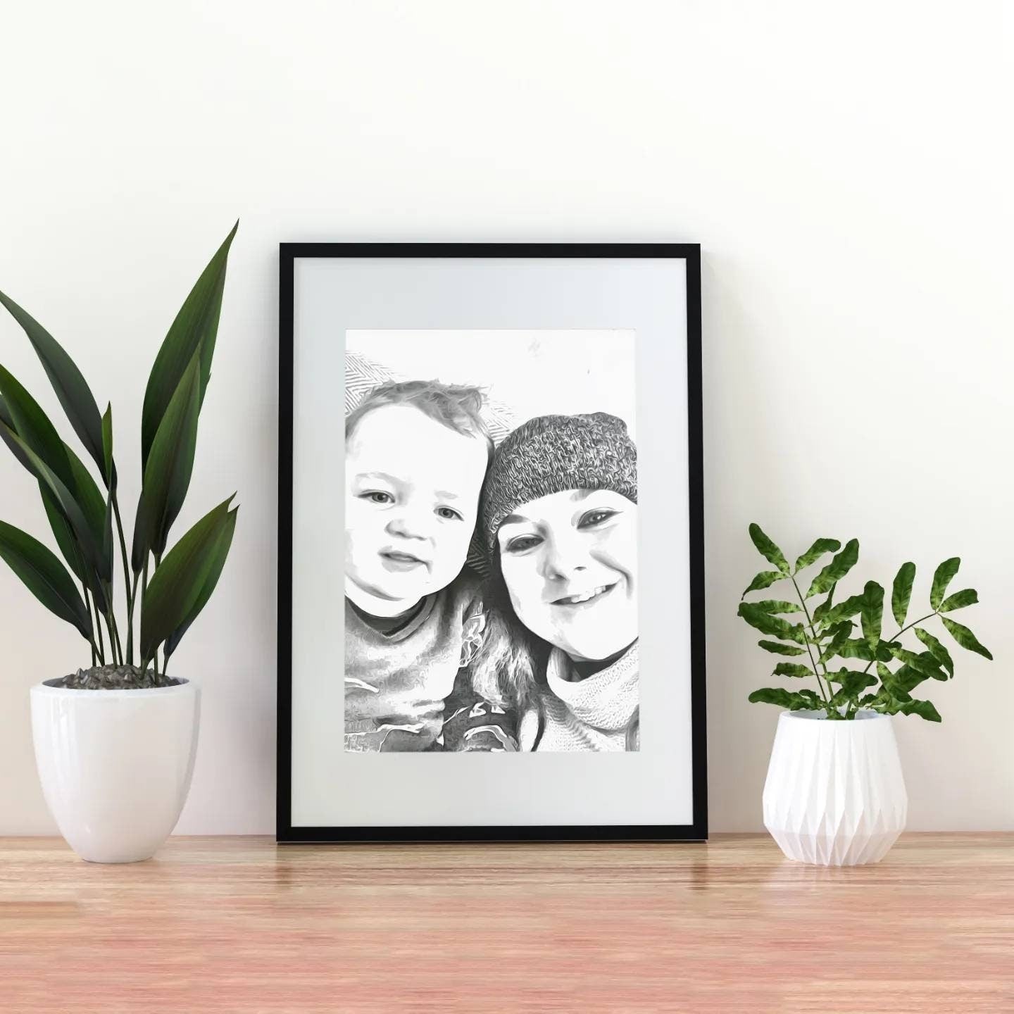 Custom Portrait Sketch From Photo, Family Photo Portrait, Digital Art, Framed, Personalised Gift, Great Christmas Gift, For Him, For Her