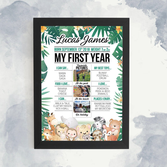 Personalised 1st Birthday Sign, Baby Information Print, Custom First Birthday Poster, Mile Stone Poster, One Year Old Birthday