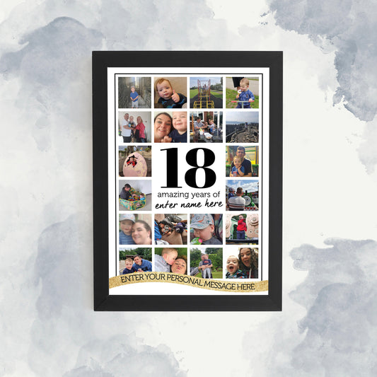 Personalised 18th Photo Collage, Photo Grid Print, Wall Art, Sentimental Framed Print, Photo Grid Art, Photo Memories, Photo Collage