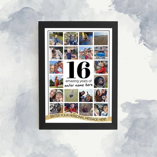 16th Birthday Photo Collage, Personalised Photo Grid Print, Sentimental Framed Print, Photo Grid Art, Photo Memories, Photo Collage
