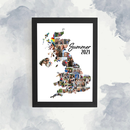 United Kingdom Photo Collage, Country Photo Print, Personalised Map Print, Honeymoon Photo Montage, Holiday Memories, Framed Prints.