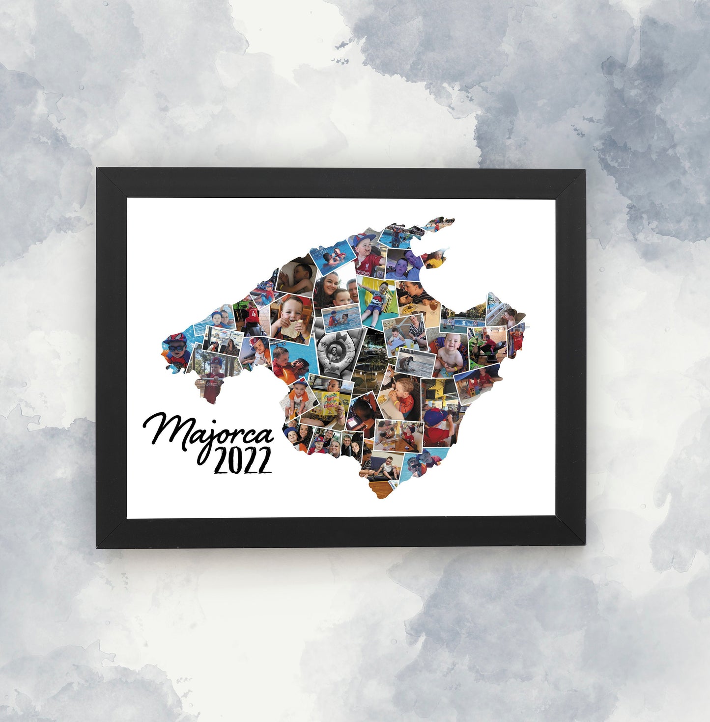 Menorca Holiday Photo Collage, Country Silhouette, Holiday Photo Collage, Holiday Memories, Personalised Framed Print, Travelling worldwide