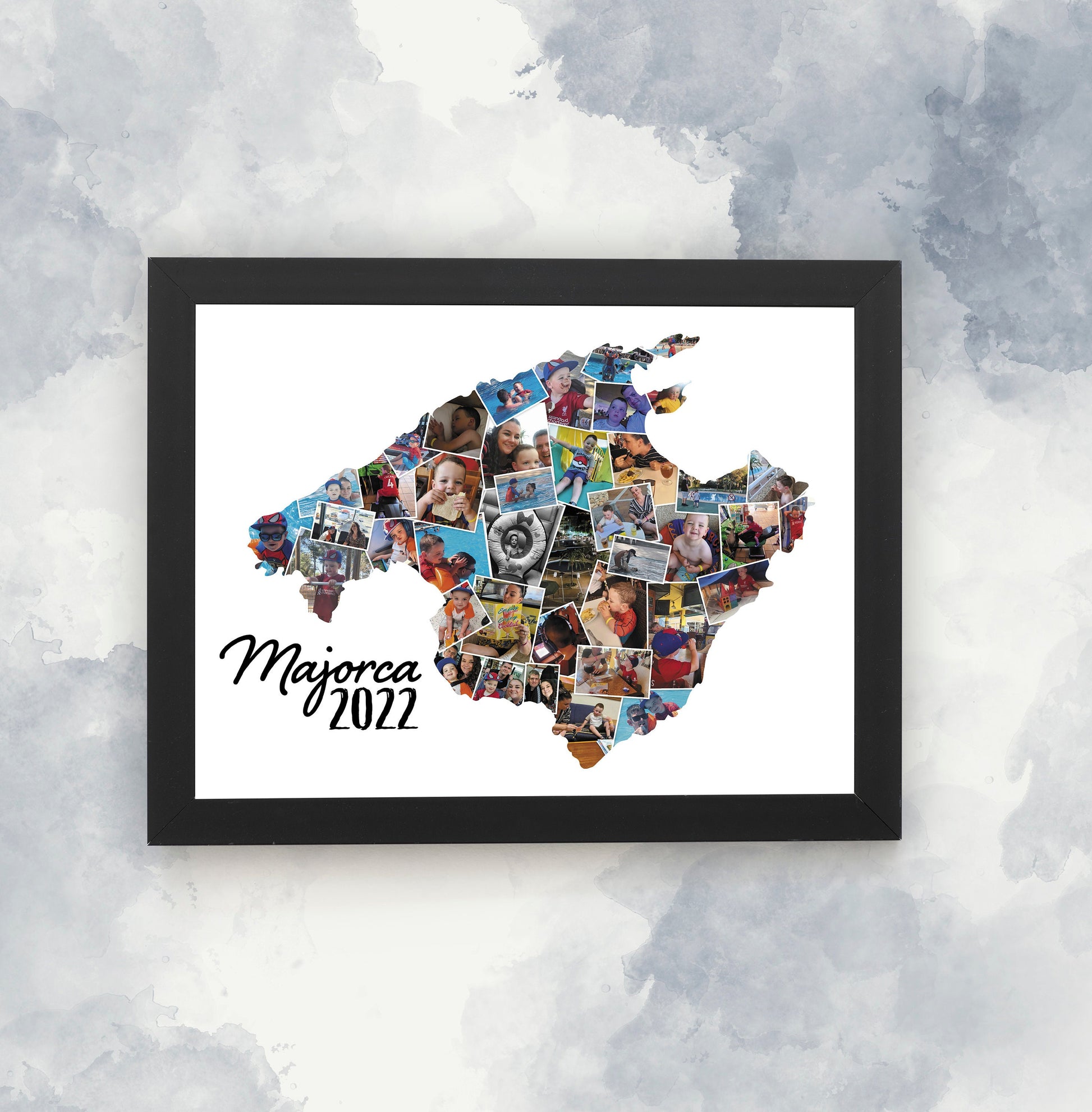 Menorca Holiday Photo Collage, Country Silhouette, Holiday Photo Collage, Holiday Memories, Personalised Framed Print, Travelling worldwide