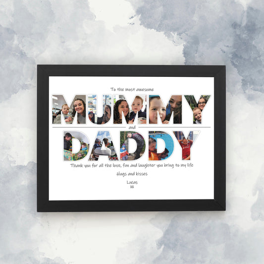 Personalised Mummy and Daddy Photo Collage, Word Art Photo Collage, Print for New Parents, Photo Collage, Wall Art, Home Décor.