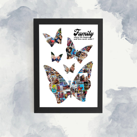 Butterfly Personalised Photo Collage, Butterfly Collage Print, Family Wall Art, Family Photo Collage, Memory Montage, Family Photo Print