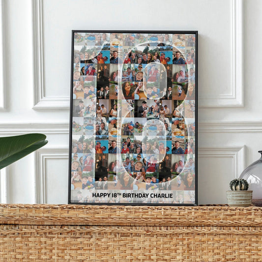 18th Birthday Print, Mosaic Photo Collage, Personalised 18th Print, 18th Birthday Photo, Birthday Decoration, Birthday Gift Idea