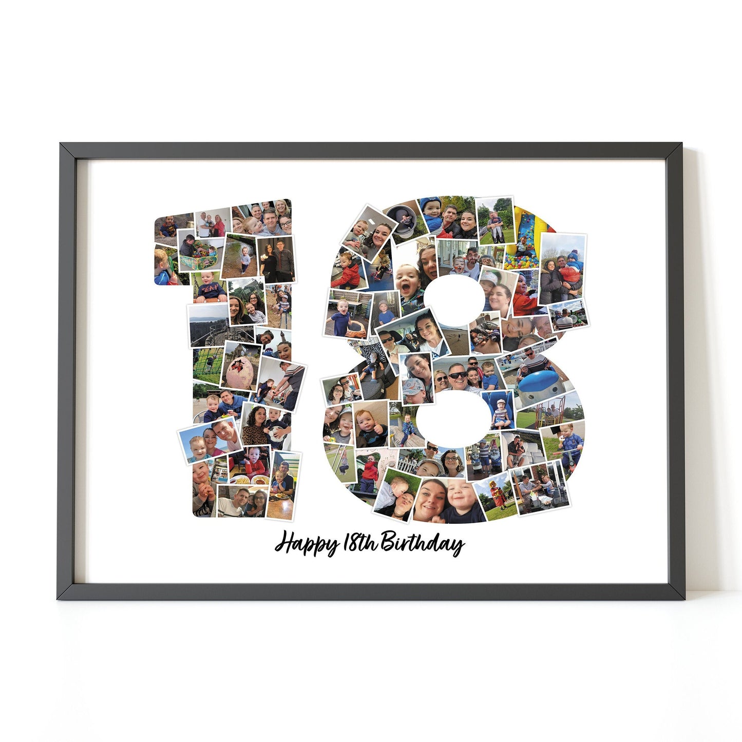 18th Photo Picture Collage, Print and Framed, Number Photo Collage Gift, Birthday Gift for Boy & Girl, Print Gift for landmark Birthdays