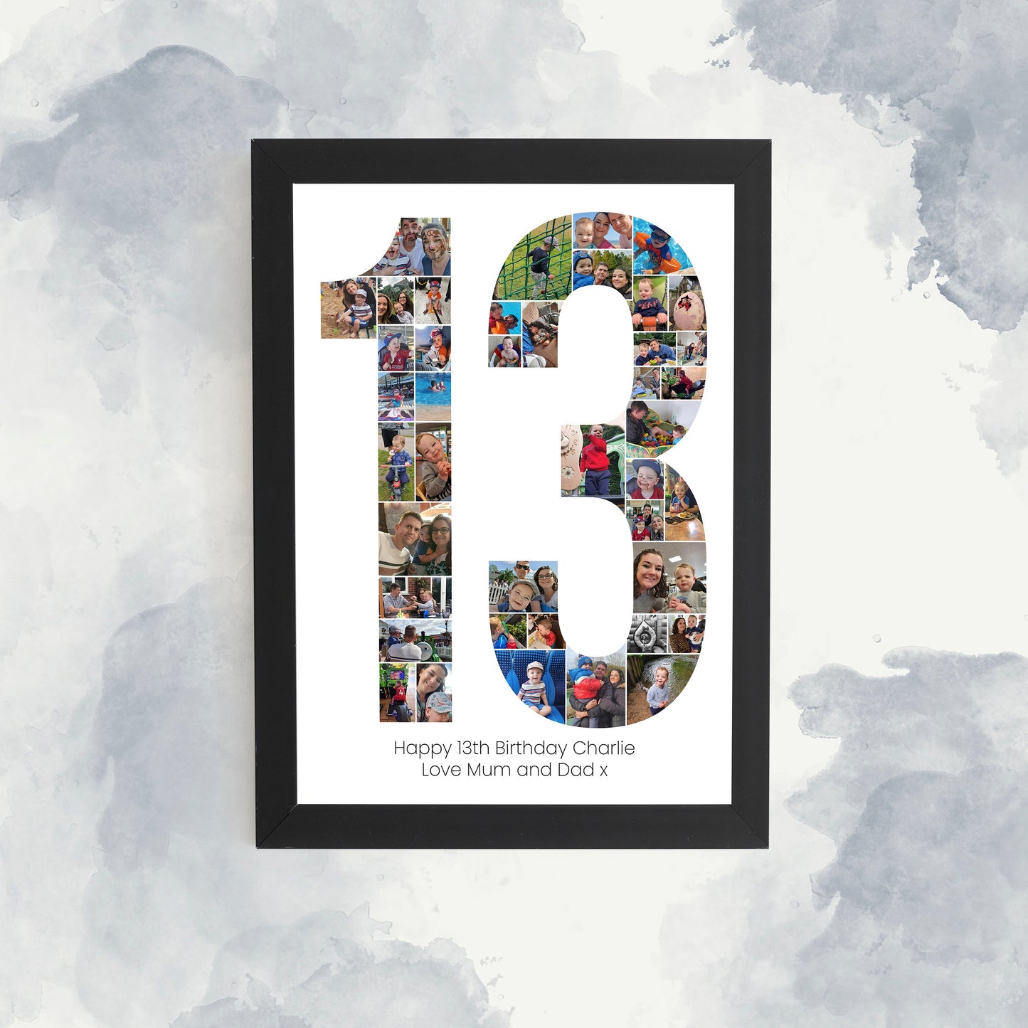 Birthday Print, Photo Collage, 13th Birthday, Gifts for Son, Gifts for Daughter, Birthday Ideas, Printed Framed Art, Number Photo Collage