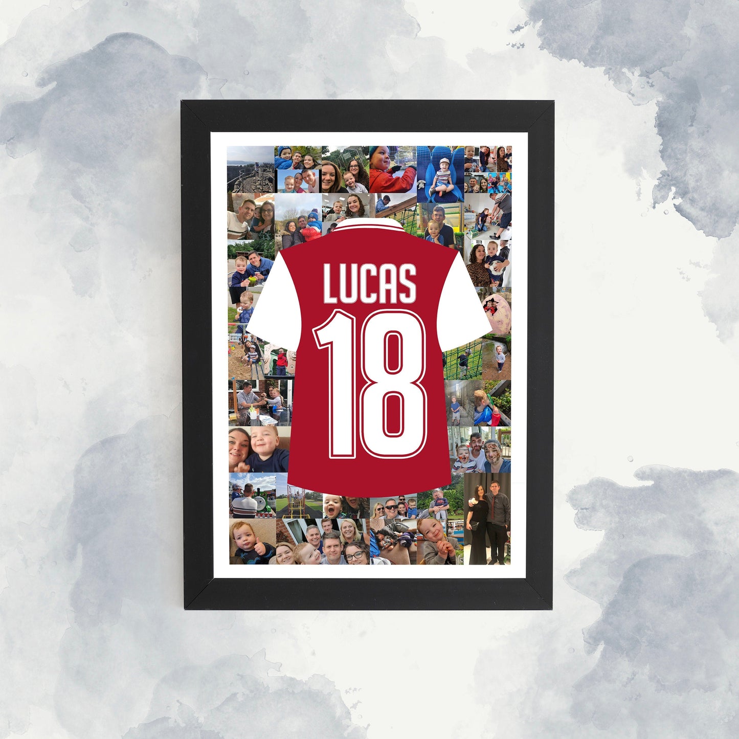 Custom Photo Collage 18th Birthday Football Shirt Framed Print - Personalised Gift for Football Fans, 18th birthday gift - Sports Gift
