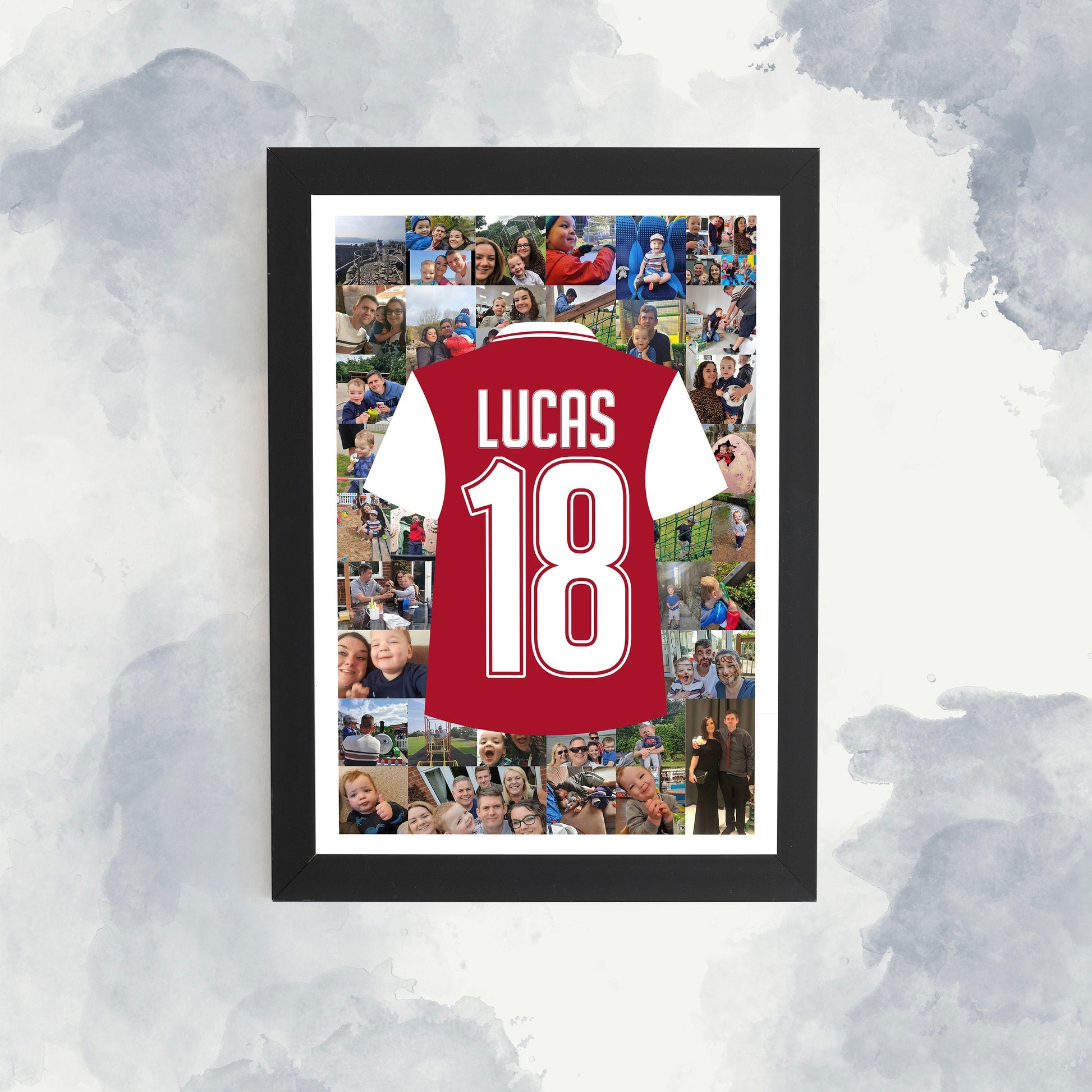 Custom Photo Collage 18th Birthday Football Shirt Framed Print - Personalised Gift for Football Fans, 18th birthday gift - Sports Gift