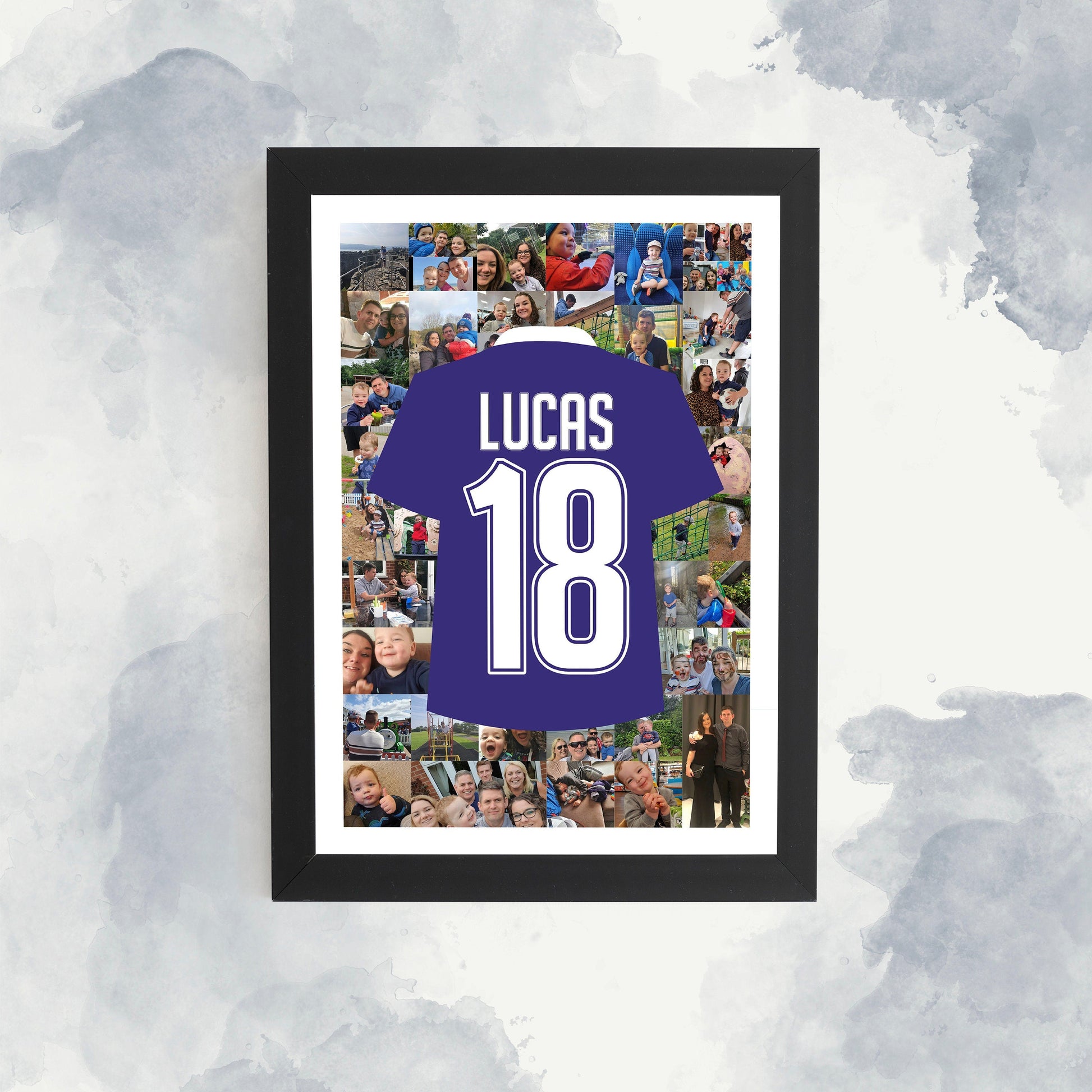 Custom Photo Collage 18th Birthday Football Shirt Framed Print - Personalised Gift for Football Fans, 18th birthday gift - Sports Gift