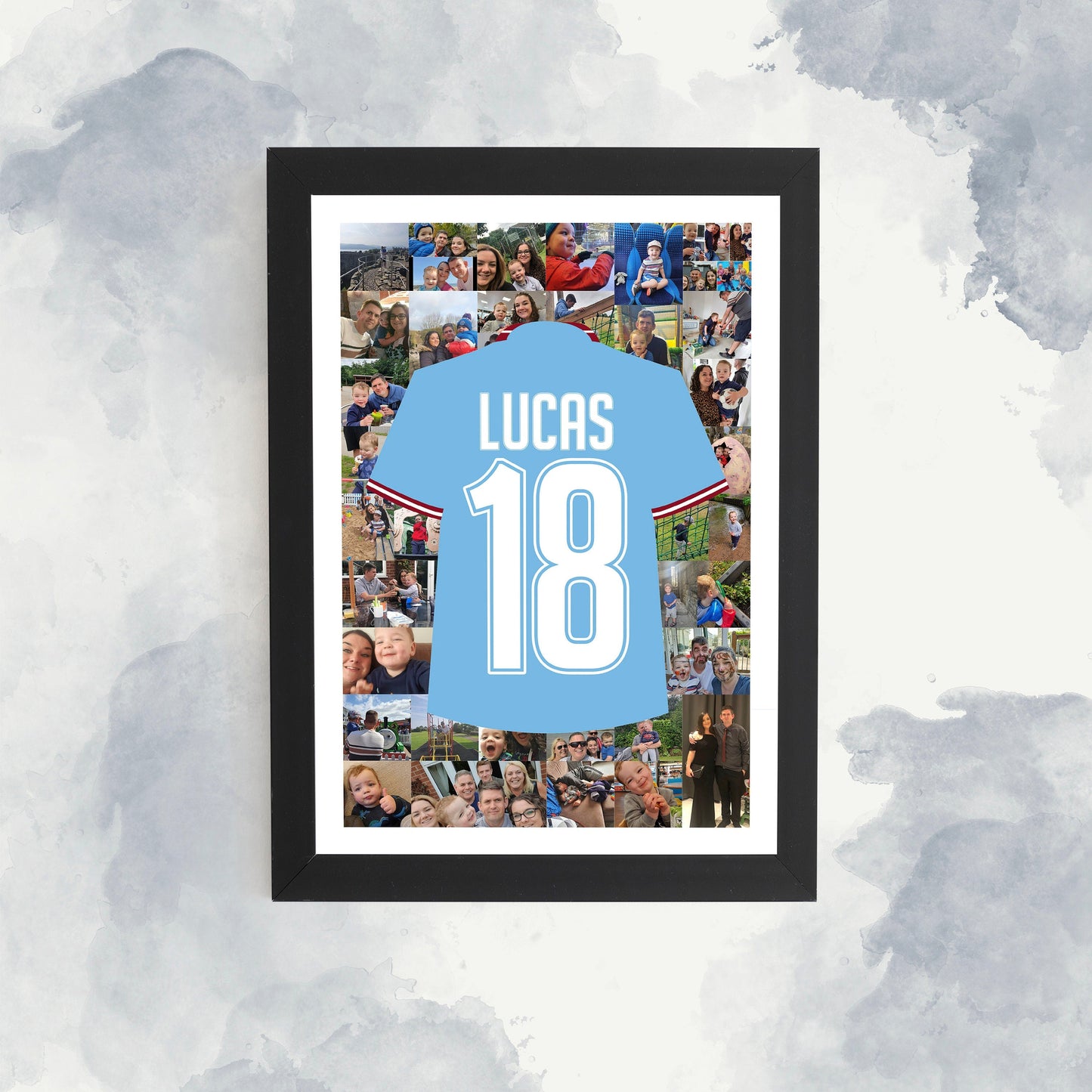 Custom Photo Collage 18th Birthday Football Shirt Framed Print - Personalised Gift for Football Fans, 18th birthday gift - Sports Gift