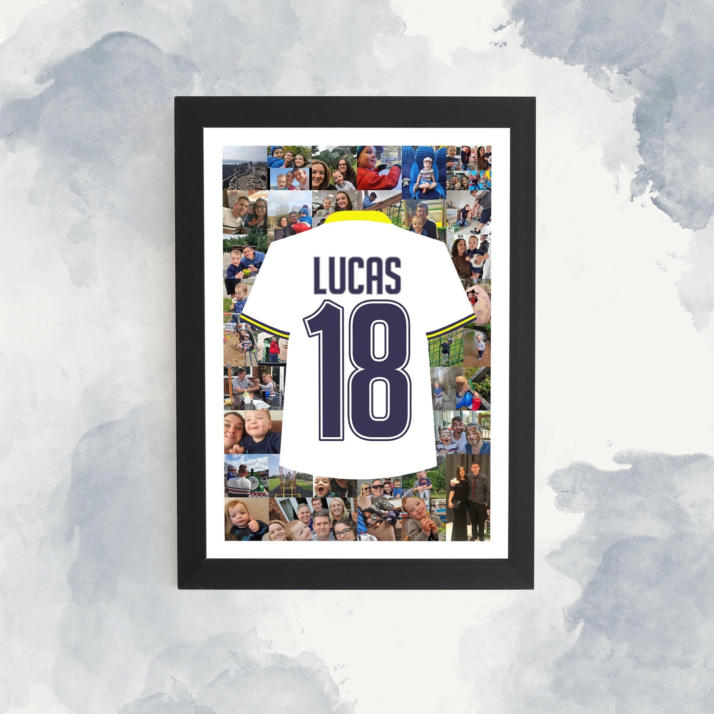Custom Photo Collage 18th Birthday Football Shirt Framed Print - Personalised Gift for Football Fans, 18th birthday gift - Sports Gift