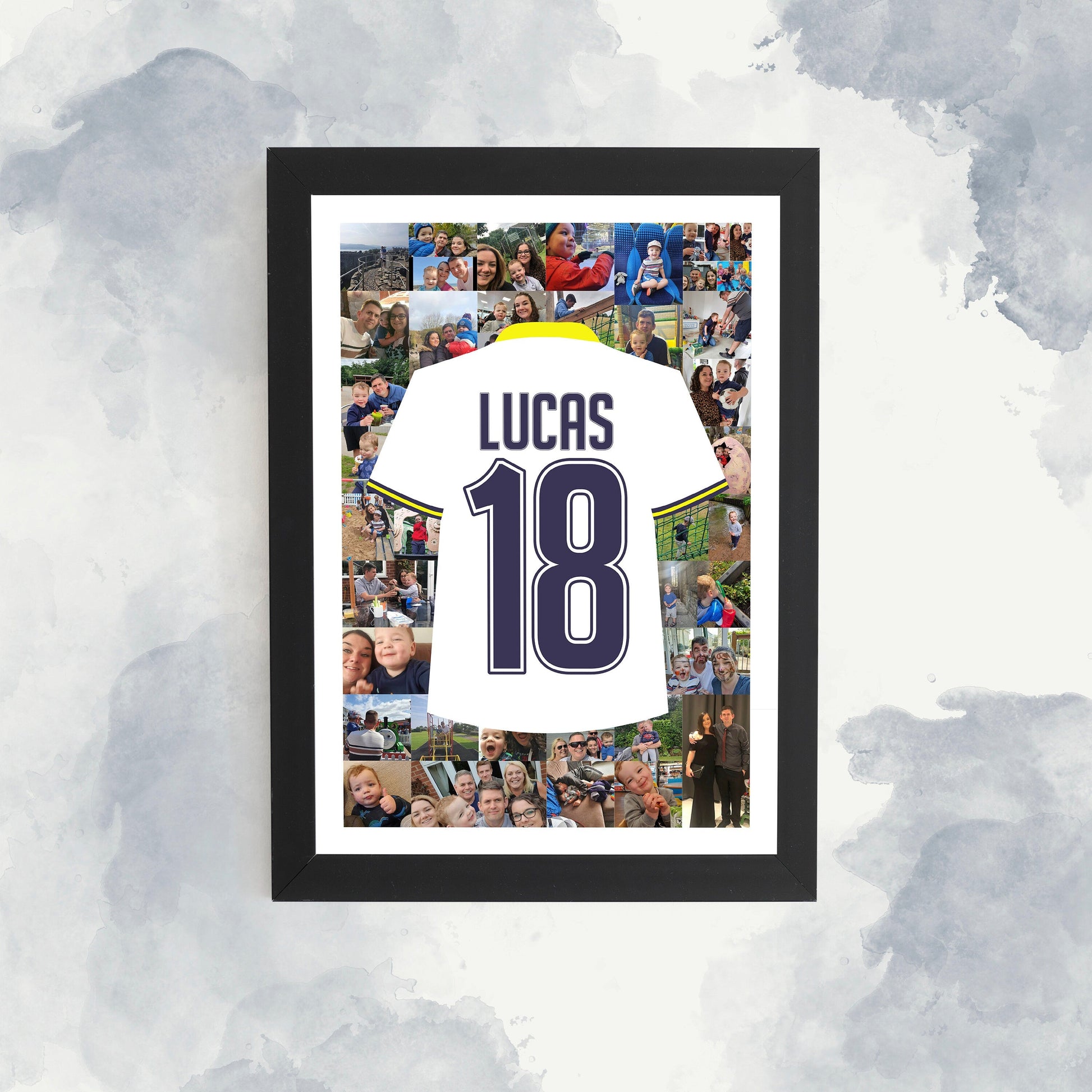 Custom Photo Collage 18th Birthday Football Shirt Framed Print - Personalised Gift for Football Fans, 18th birthday gift - Sports Gift