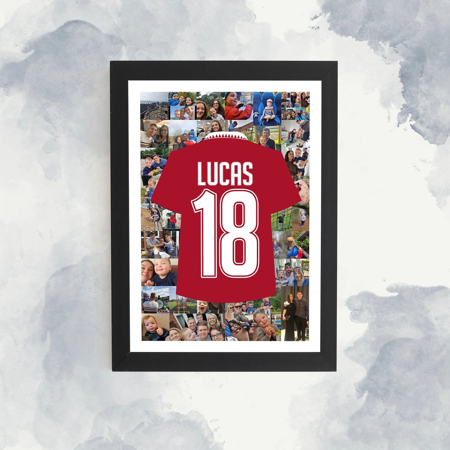 Custom Photo Collage 18th Birthday Football Shirt Framed Print - Personalised Gift for Football Fans, 18th birthday gift - Sports Gift