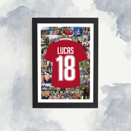 Custom Photo Collage 18th Birthday Football Shirt Framed Print - Personalised Gift for Football Fans, 18th birthday gift - Sports Gift